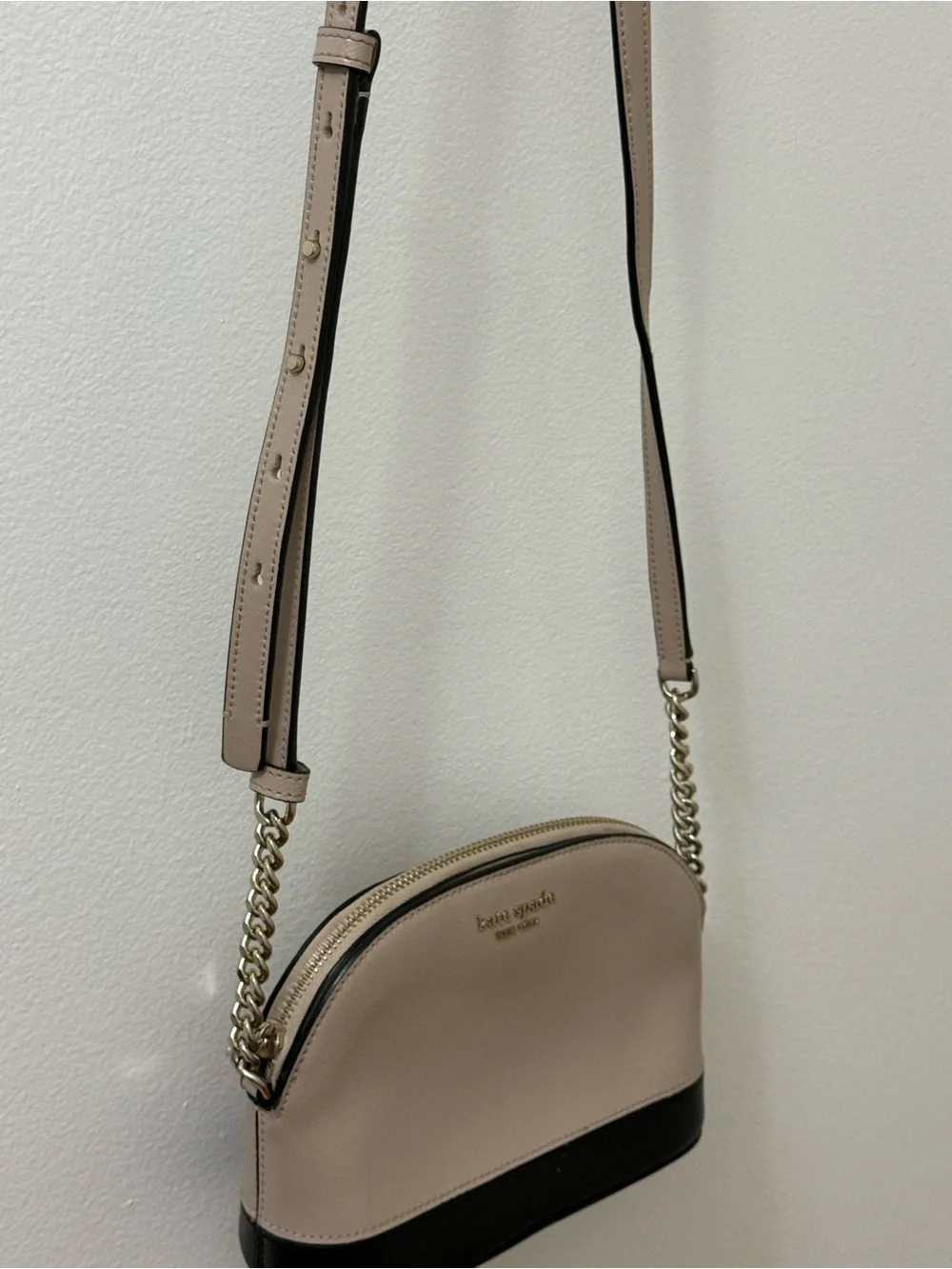kate spade Two-Tone Beige and Black Dome Crossbody with Gold Chain